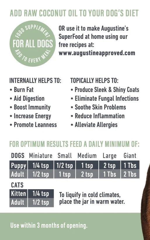 AUGUSTINE APPROVED Raw Coconut Oil (Certified Organic - for Dogs & Cats) - 280G - Sparklet