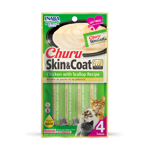 INABA Cat Churu Puree Skin & Coat Chicken with Scallop 56G x 6 Packs - Sparklet