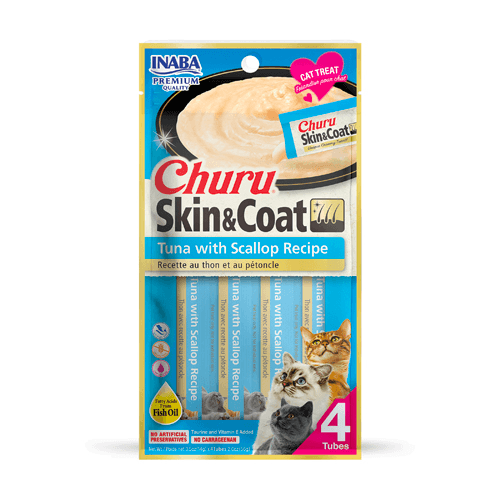 INABA Cat Churu Puree Skin & Coat Tuna with Scallop 56G x 6 Packs - Sparklet
