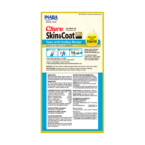 INABA Cat Churu Puree Skin & Coat Tuna with Scallop 56G x 6 Packs - Sparklet