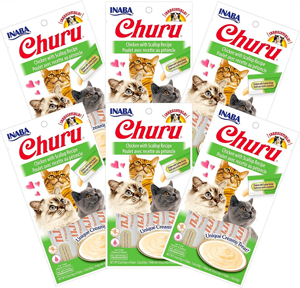 INABA Cat Puree Chicken With Scallop 56G x 6 Packs Cat Treats - Sparklet