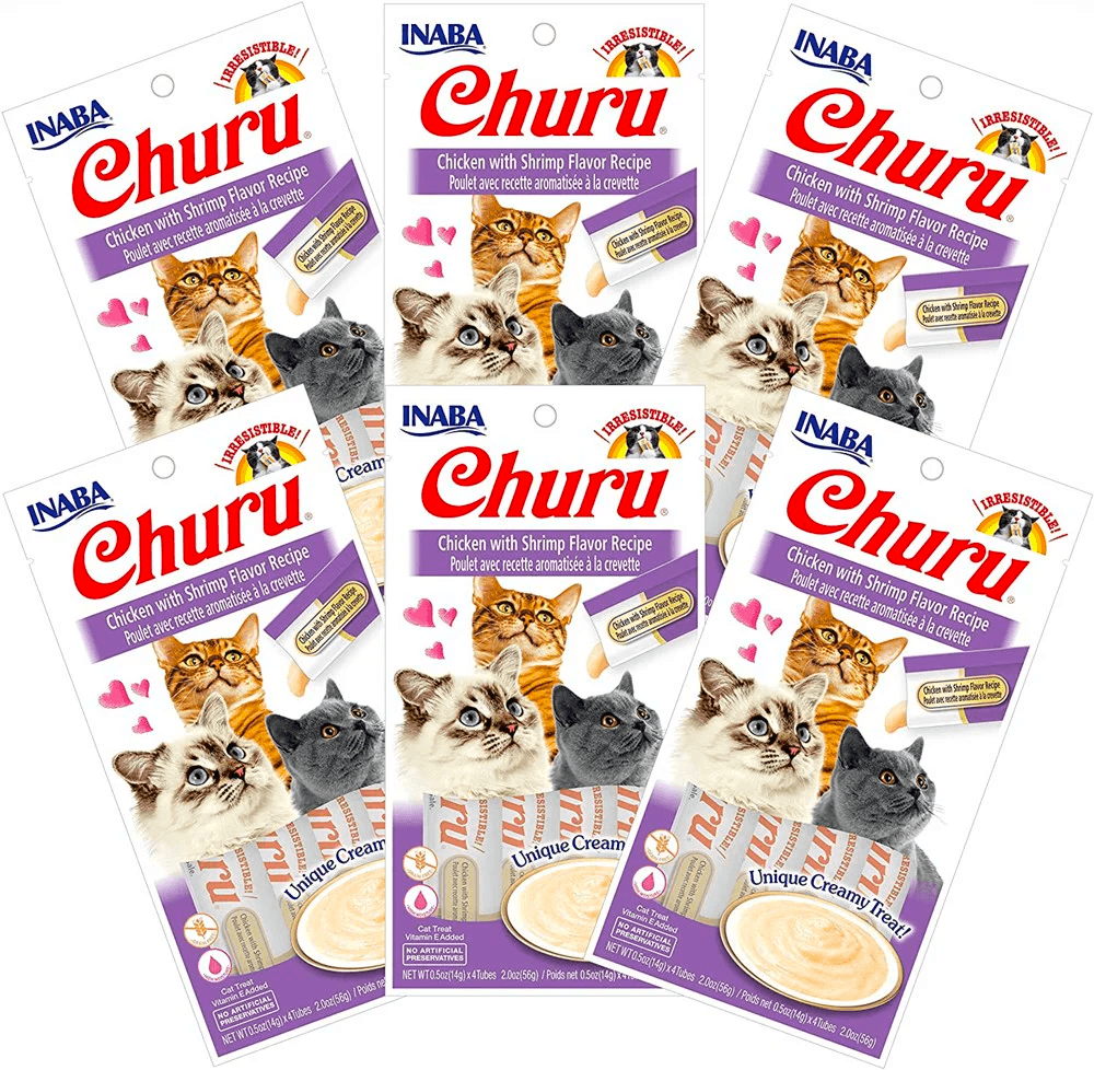 INABA Cat Puree Chicken With Shrimp 56G x 6 Packs Cat Treats - Sparklet