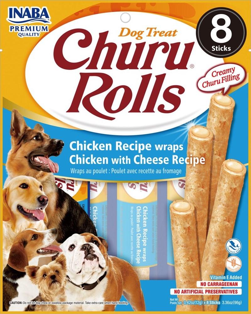 INABA Dog Churu Rolls Chicken Wraps Cheese 96G x 6 Packs - Sparklet