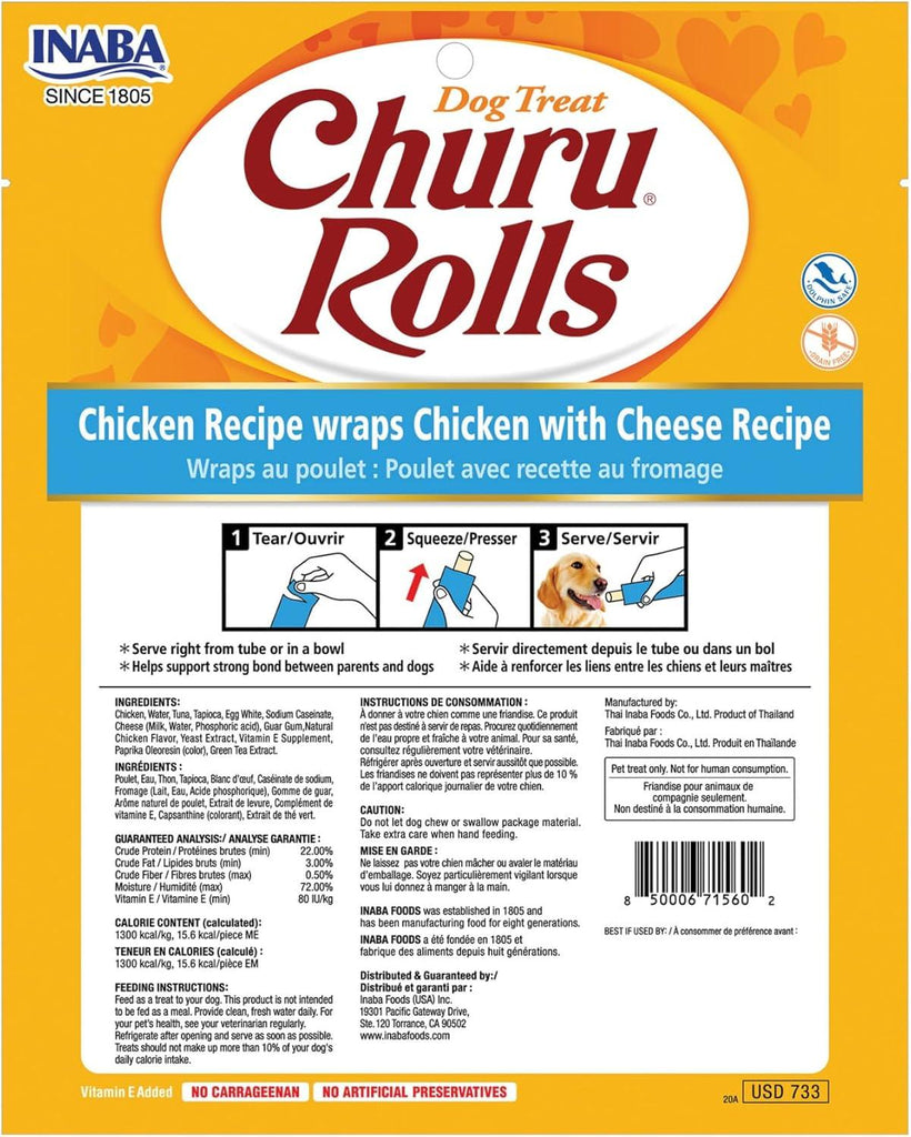 INABA Dog Churu Rolls Chicken Wraps Cheese 96G x 6 Packs - Sparklet