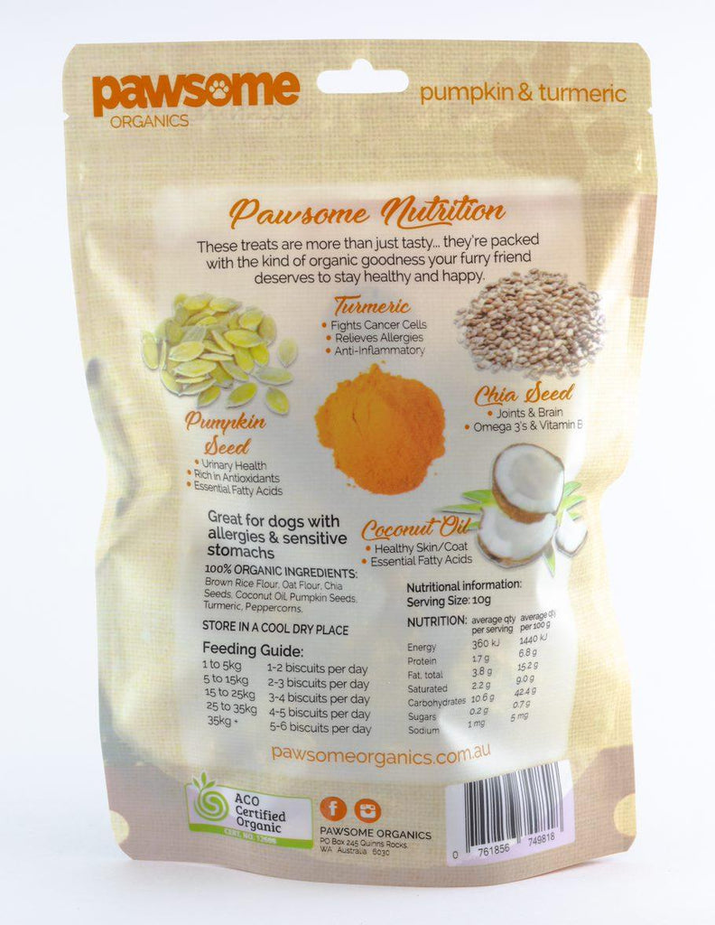 PAWSOME ORGANICS Certified Organic Pumpkin and Turmeric Dog Treats 200G - Sparklet