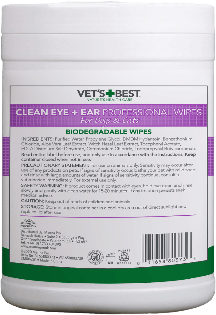 VET'S BEST Clean Eye + Ear Professional Wipes for Dogs & Cats 160pc - Sparklet