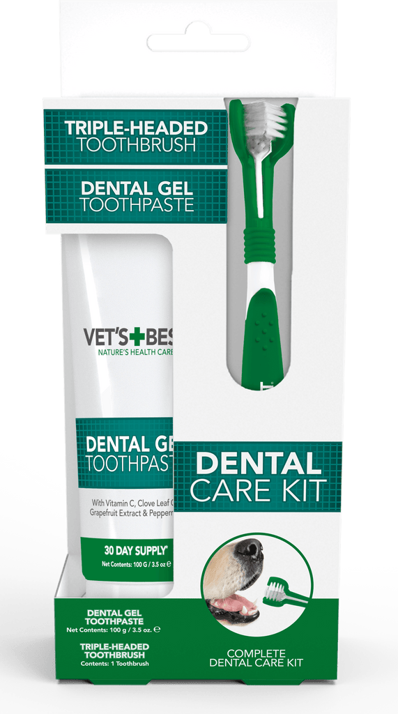 VET'S BEST Dental Care Kit For Dogs (Triple Headed Toothbrush + Gel Toothpaste) - Sparklet