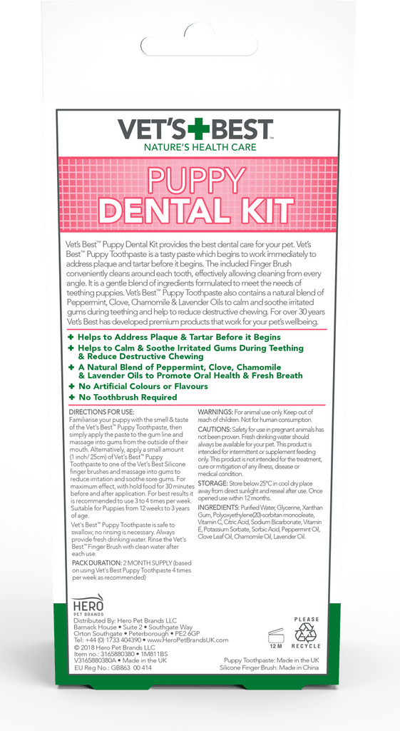 VET'S BEST Dental Care Kit For Puppies (Finger Toothbrush + Puppy Toothpaste) - Sparklet