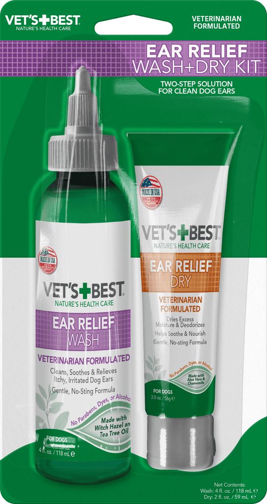 VET'S BEST Ear Relief Wash & Dry Kit For Dogs - Sparklet