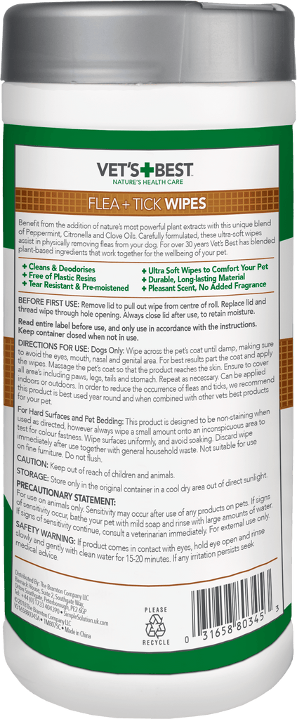 VET'S BEST Flea & Tick Wipes for Dogs 50pcs - Sparklet