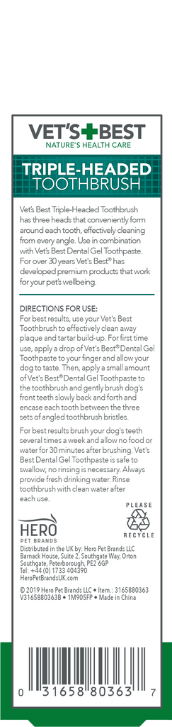 VET'S BEST Triple Headed Toothbrush For Dogs - Sparklet