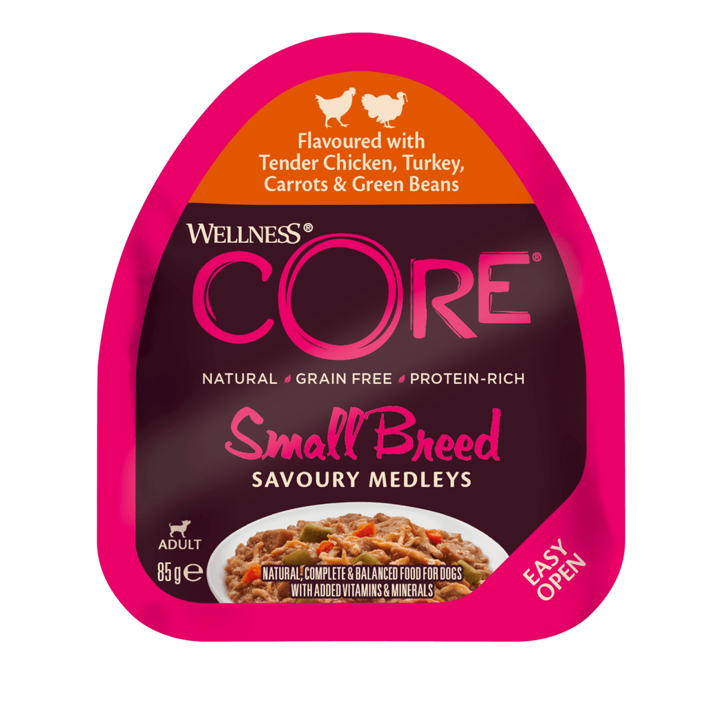 WELLNESS CORE Savoury Medleys Chicken, Turkey, Carrots & Green Beans Wet Small Dog Food 85GX12 - Sparklet