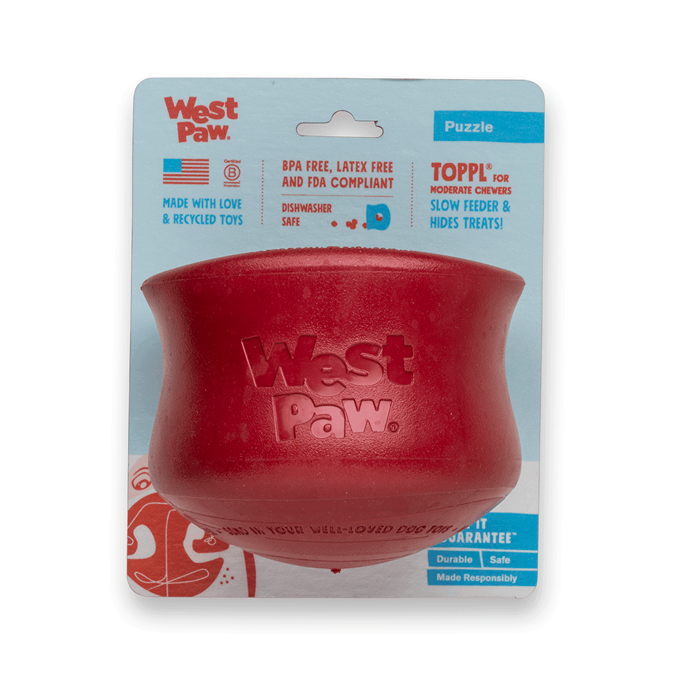 WEST PAW Toppl Treat Dispensing Wobbling Dog Toy & Food Bowl - Ruby Red - Sparklet