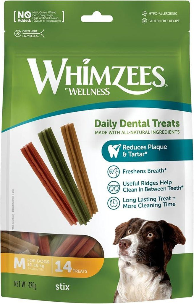 WHIMZEES Natural Daily Dental Chews For Adult Dog Medium Breed (12-18KG) 14 Packs - Sparklet