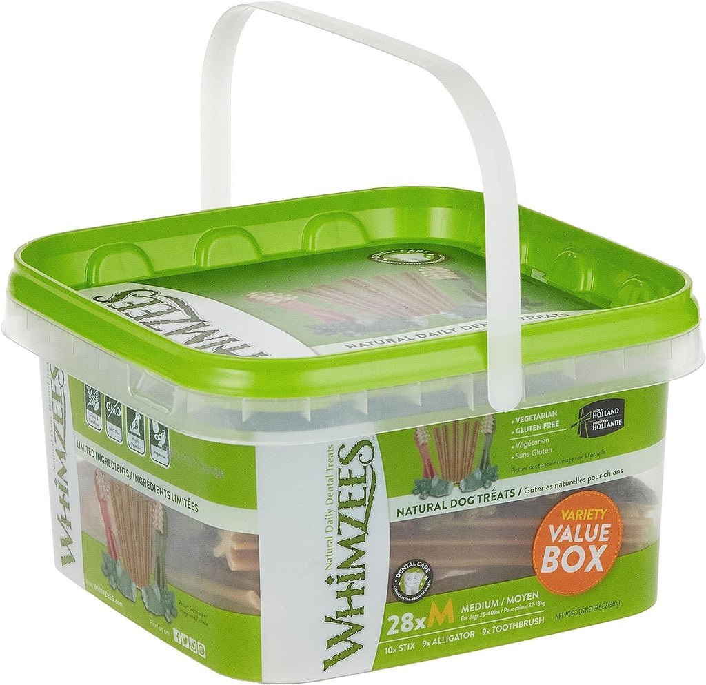 WHIMZEES Natural Daily Dental Chews For Adult Dog Medium Breed Variety Box 28 Packs - Sparklet