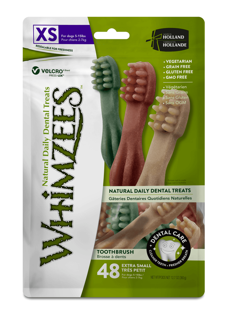 WHIMZEES Natural Daily Dental Toothbrush Chews For Adult Dog XSmall Breed (2-7KG) 48 Packs - Sparklet