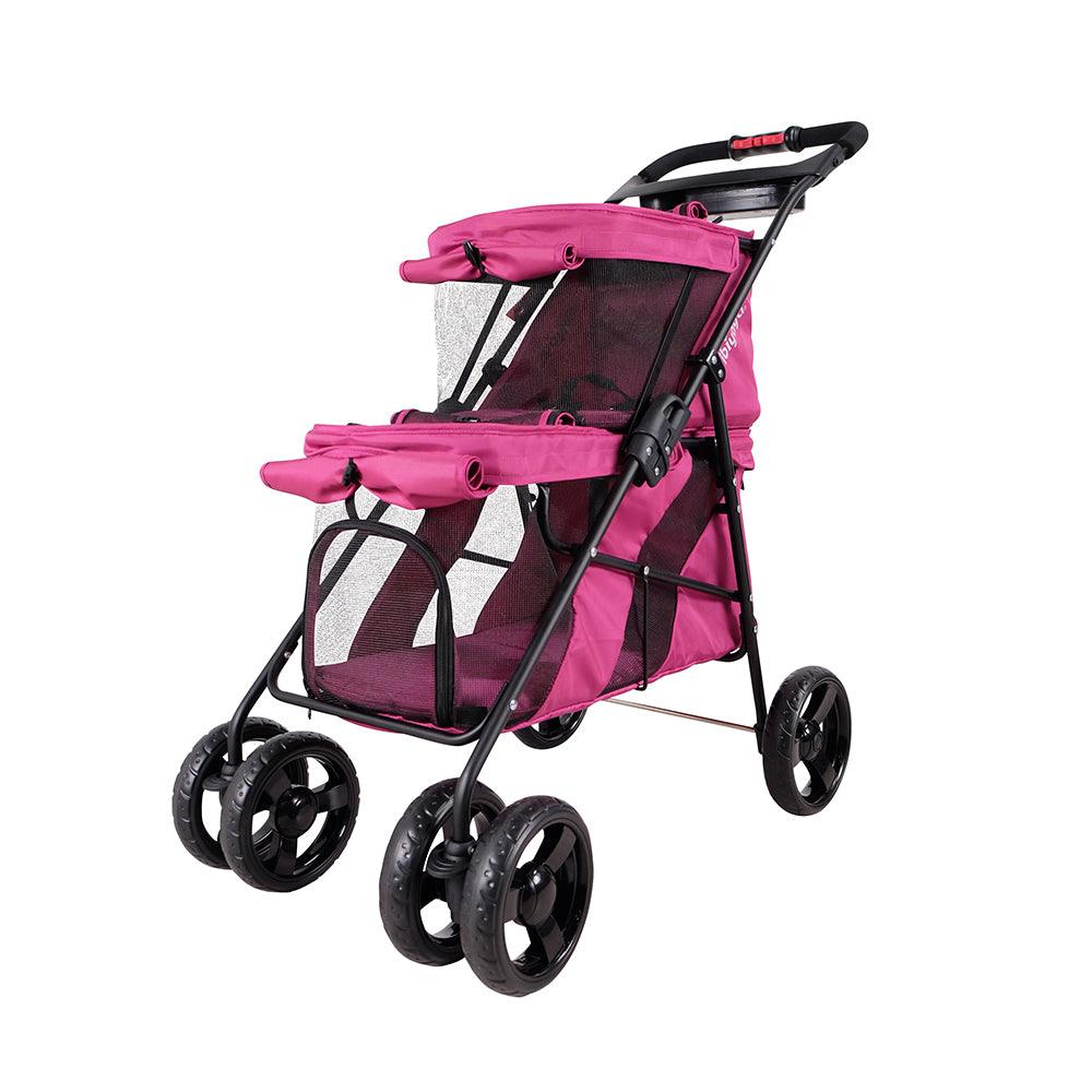 IBIYAYA Double Decker Pet Stroller for Multiple Pets - Red Violet - Sparklet