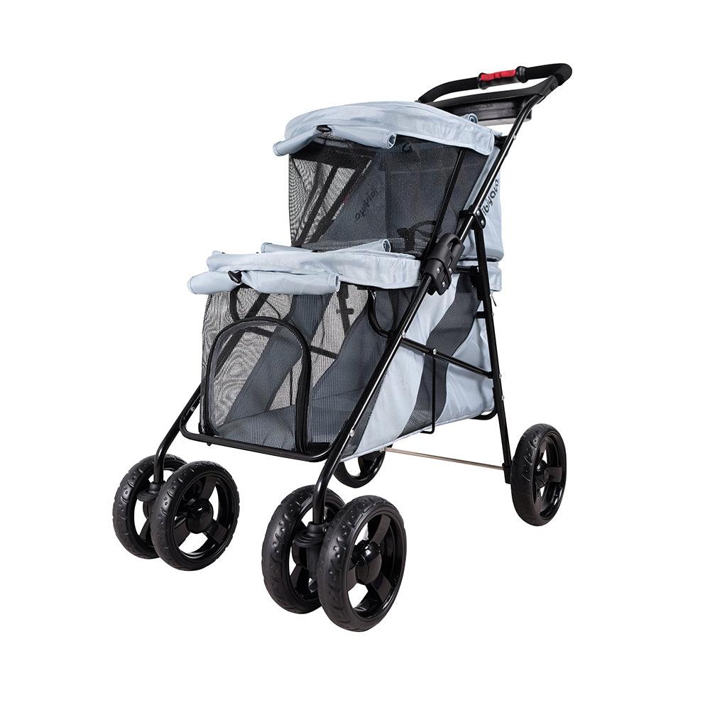 IBIYAYA Double Decker Pet Stroller for Multiple Pets - Silver Grey - Sparklet
