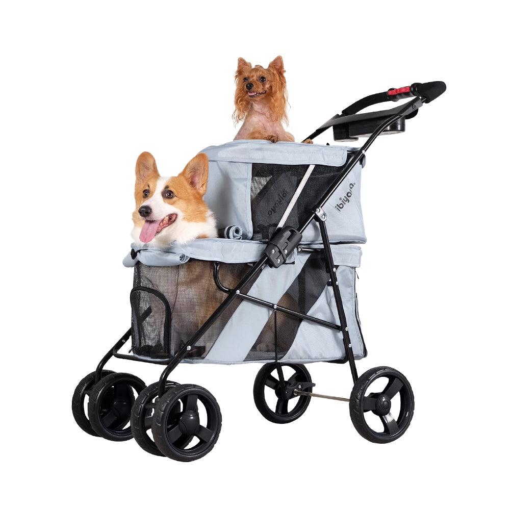 IBIYAYA Double Decker Pet Stroller for Multiple Pets - Silver Grey - Sparklet