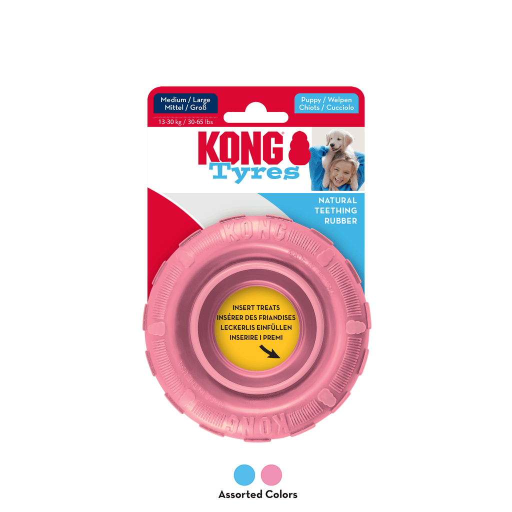 KONG Puppy Tires Durable Toy For Medium/Large Breeds (Blue/Pink Assorted Colours) - Sparklet