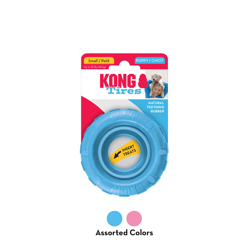 KONG Puppy Tires Durable Toy For Small Breeds (Blue/Pink Assorted Colours) - Sparklet