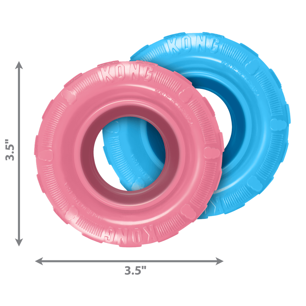 KONG Puppy Tires Durable Toy For Small Breeds (Blue/Pink Assorted Colours) - Sparklet