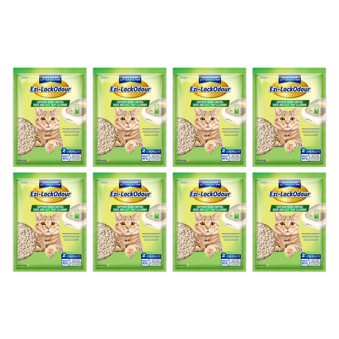 8 x EZILOCKODOUR Natural Mineral Zeolite Cat Litter Pellets 2L BULK P