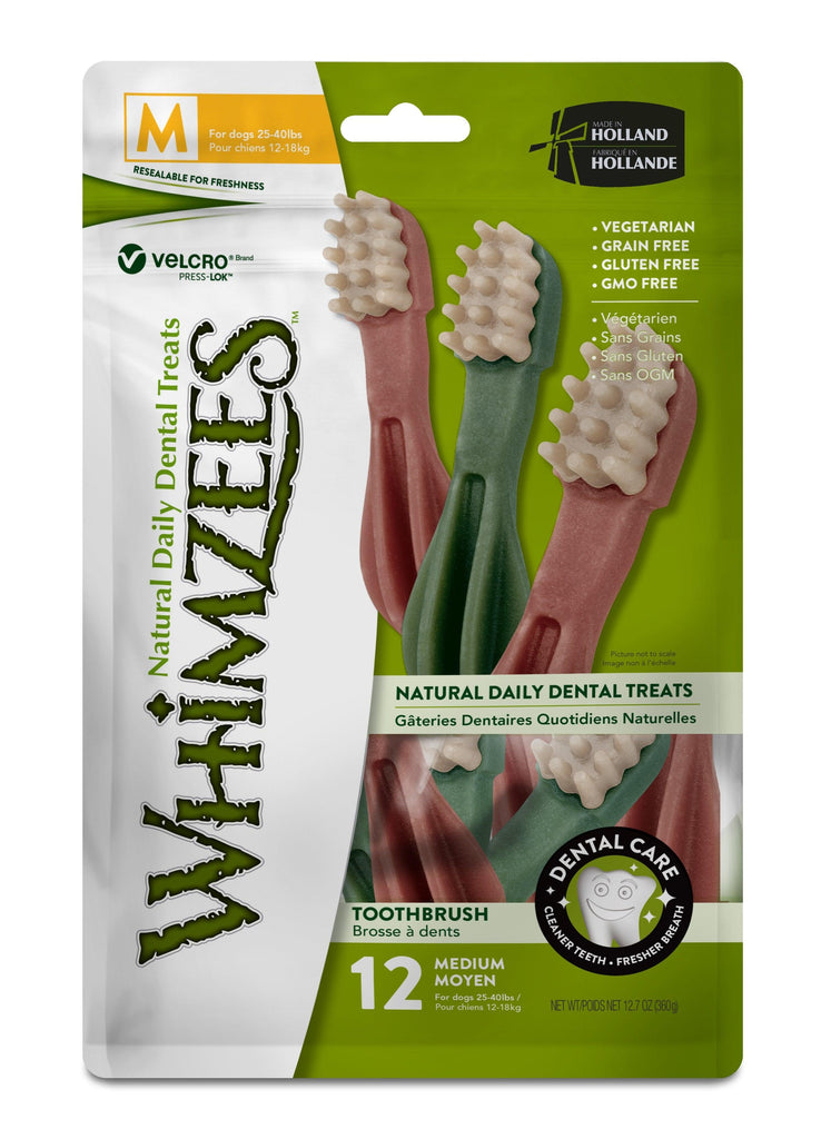 WHIMZEES Natural Daily Dental Toothbrush Chews For Adult Dog Medium Breed (12-18KG) 12 Packs - Sparklet